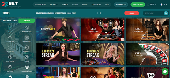 22Bet Casino Homepage