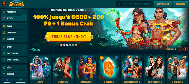 Spinanga Casino Homepage