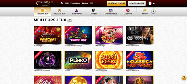 Unique Casino Homepage